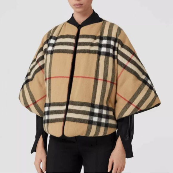 BURBERRY CARRIE CHECK CASHMERE & WOOL COAT CAPE IN CASHMERE CHECK - Picture 1 of 10